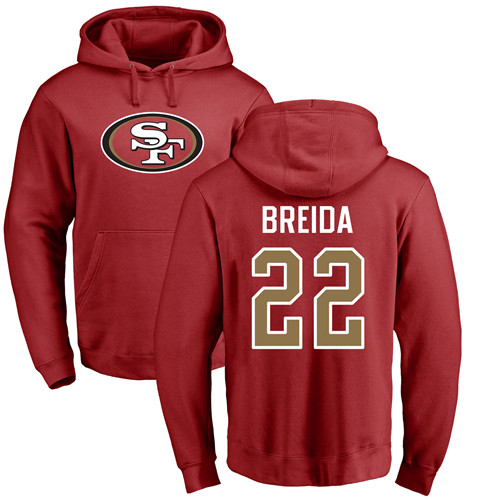 Men San Francisco 49ers Red Matt Breida Name and Number Logo #22 Pullover NFL Hoodie Sweatshirts->women nfl jersey->Women Jersey